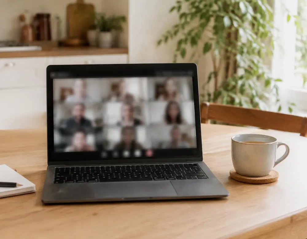 Notebook sobre a mesa durante uma consulta por vídeo